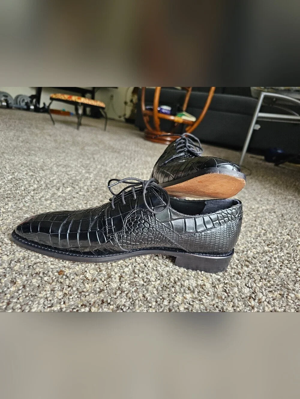 Stacy Adams Men's Black Croc-Embossed Lace-Up Dress Shoes